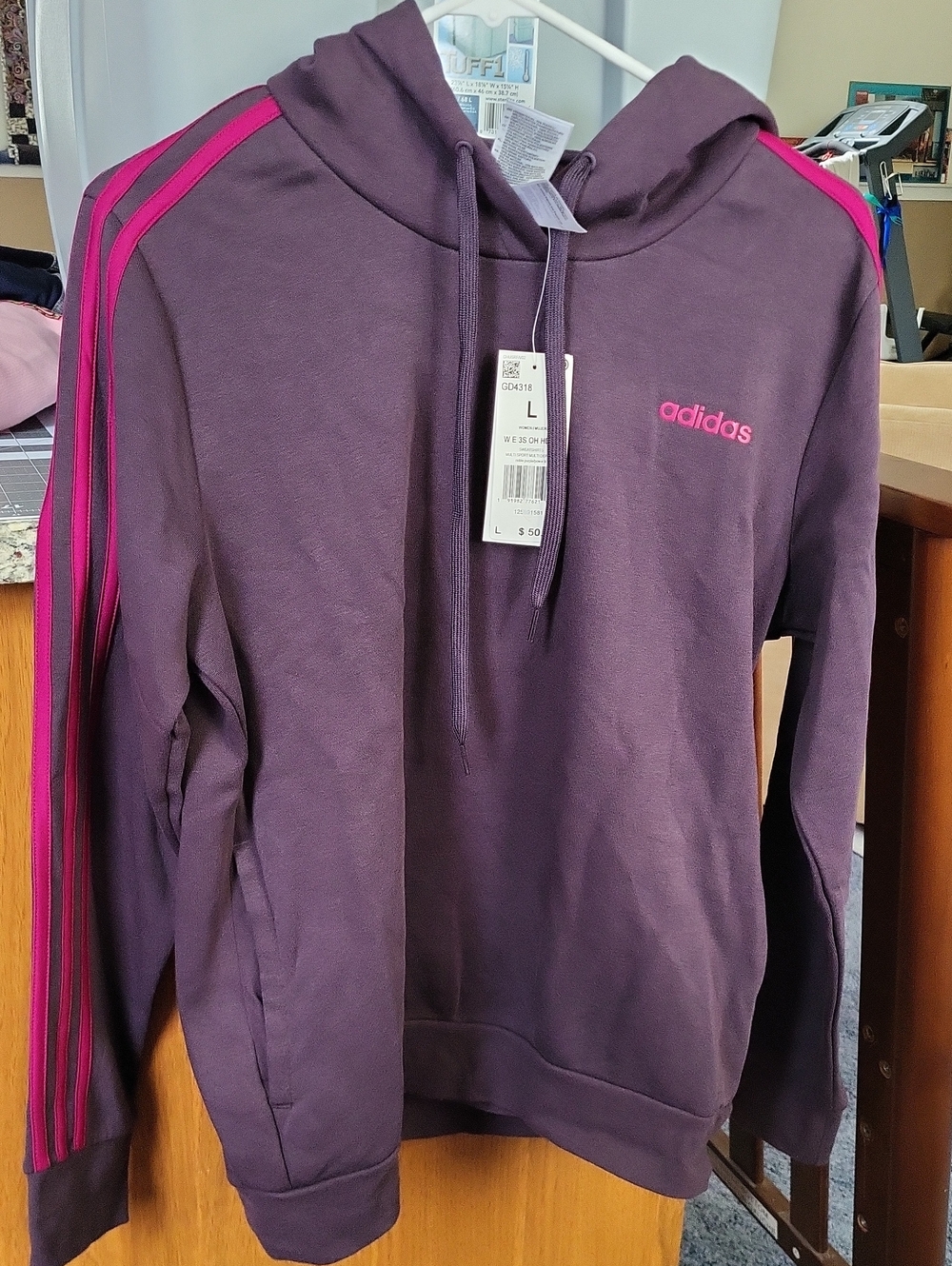 adidas Women's Plum Pullover Hoodie with Magenta Stripe Accents